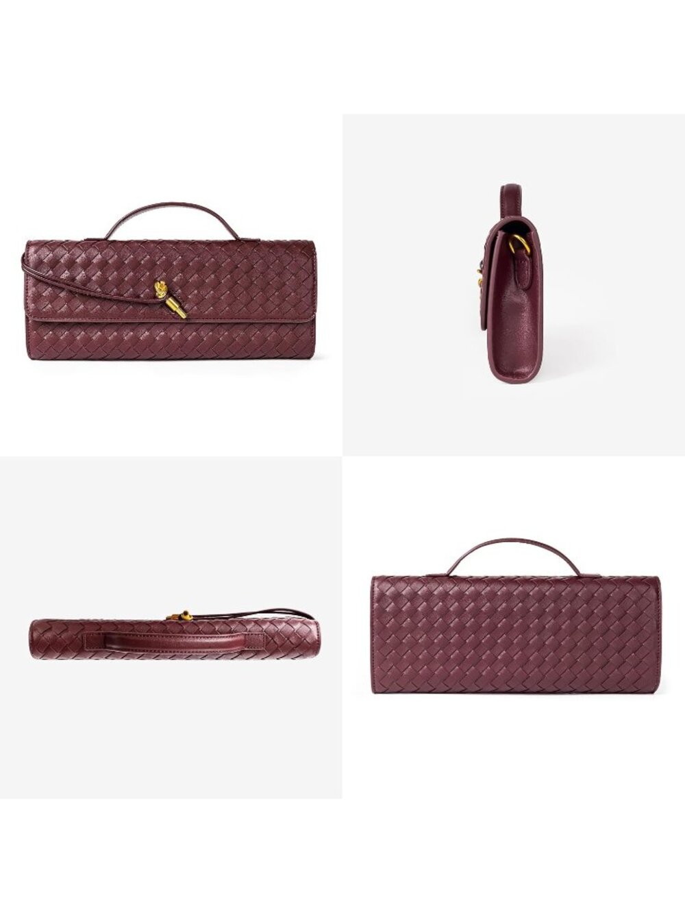 〽️Women's Wine Clutch Purse Woven Vegan Leather Formal Evening Crossbody Bags - Picture 3 of 7